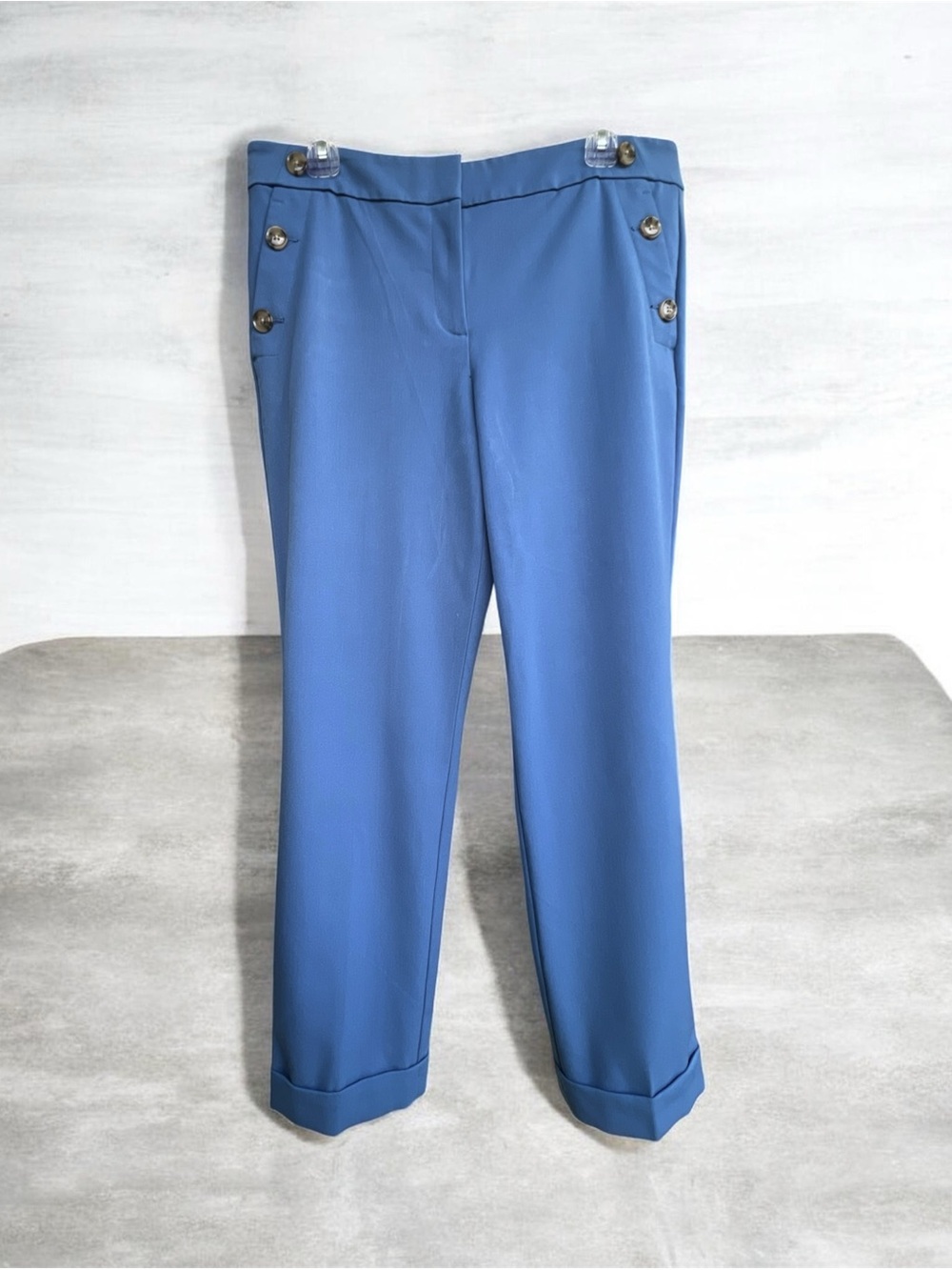 LOFT Size 10 Blue Cropped Sailor Dress Pants with Button Embellishments